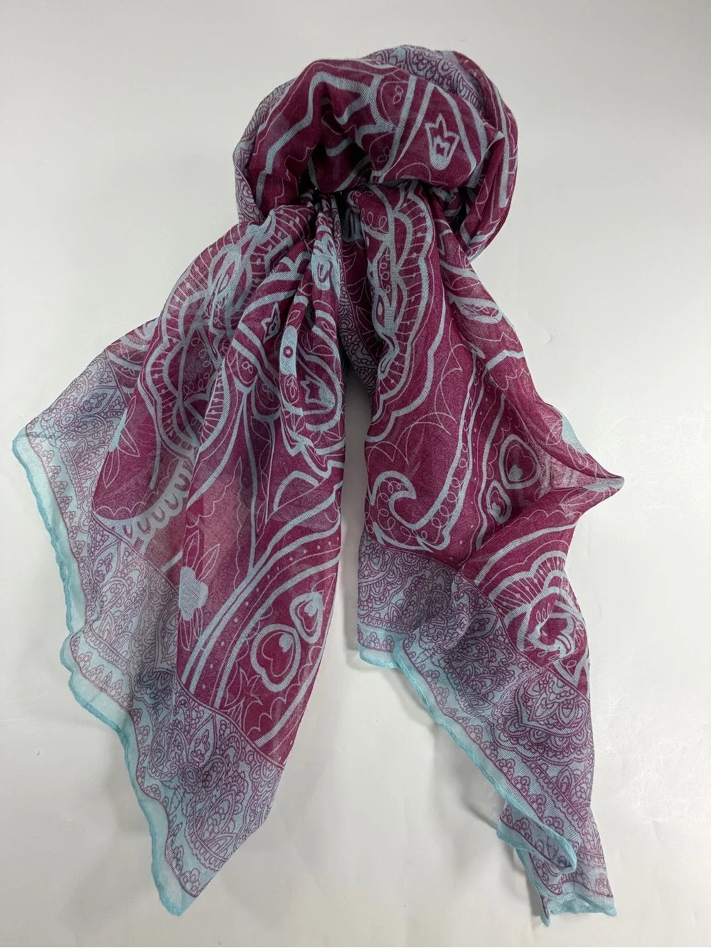 Boho Paisley 100% Viscose Scarf Wrap Shawl Burgundy Blue 76x39